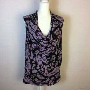 Dana Buchman Blouse Top Size L Womans Purple Black Cowl Neck Sleeveless Stretch